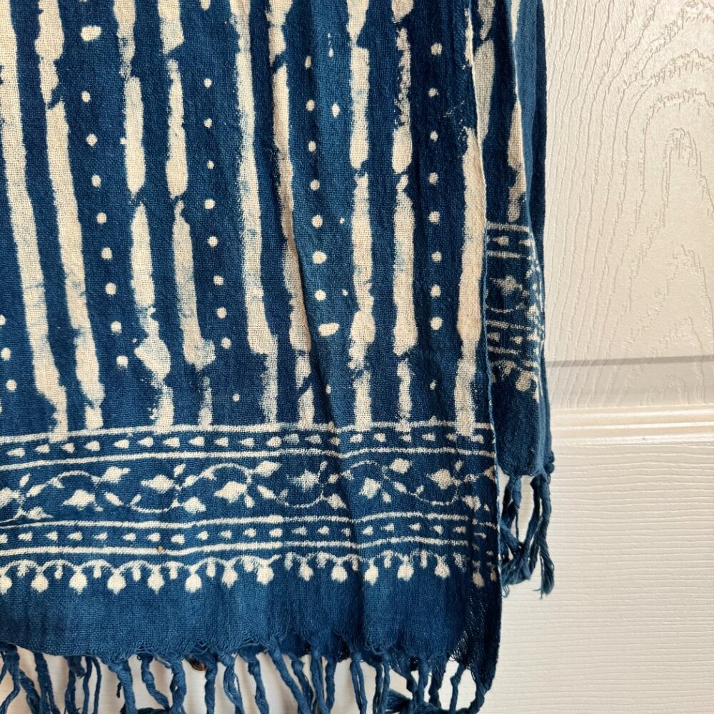 Large Mudcloth Print Woven Blanket Scarf By Paz Collective Shawl Cotton Indigo - Picture 8 of 10